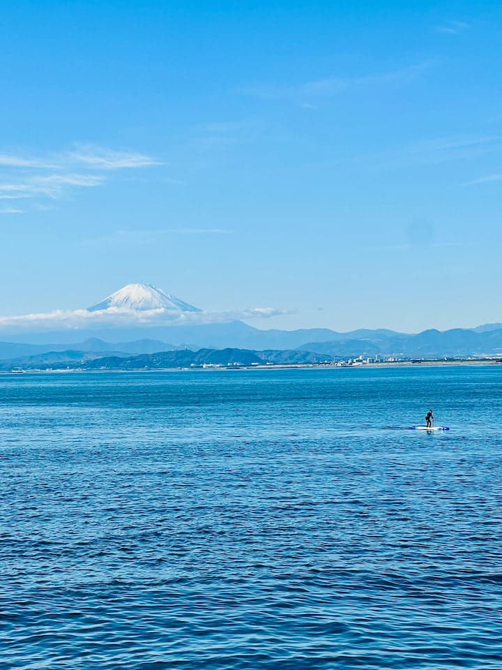 Scenic view of Mt. Fuji across the sea from Kamakura