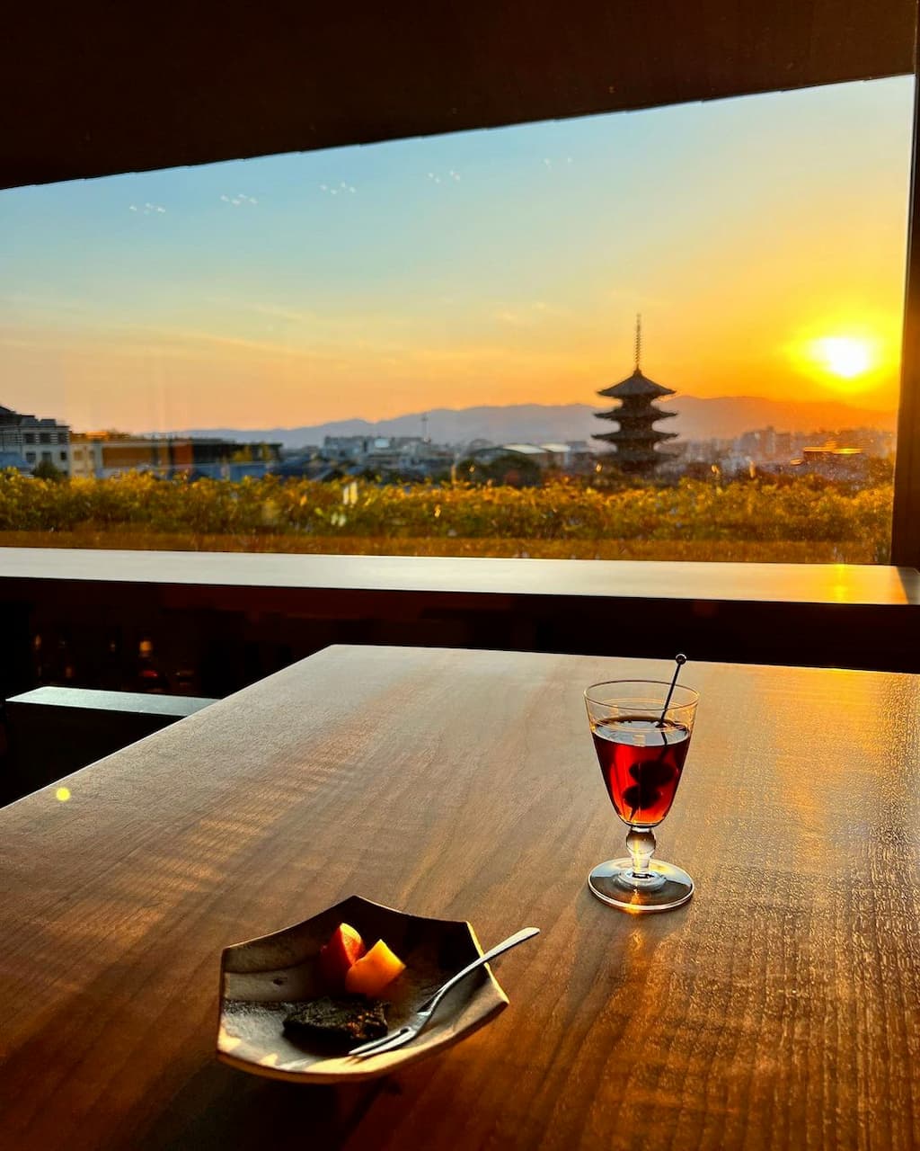 Panoramic Kyoto sunset at Bar KOHAKU, capturing the full beauty of the cityscape