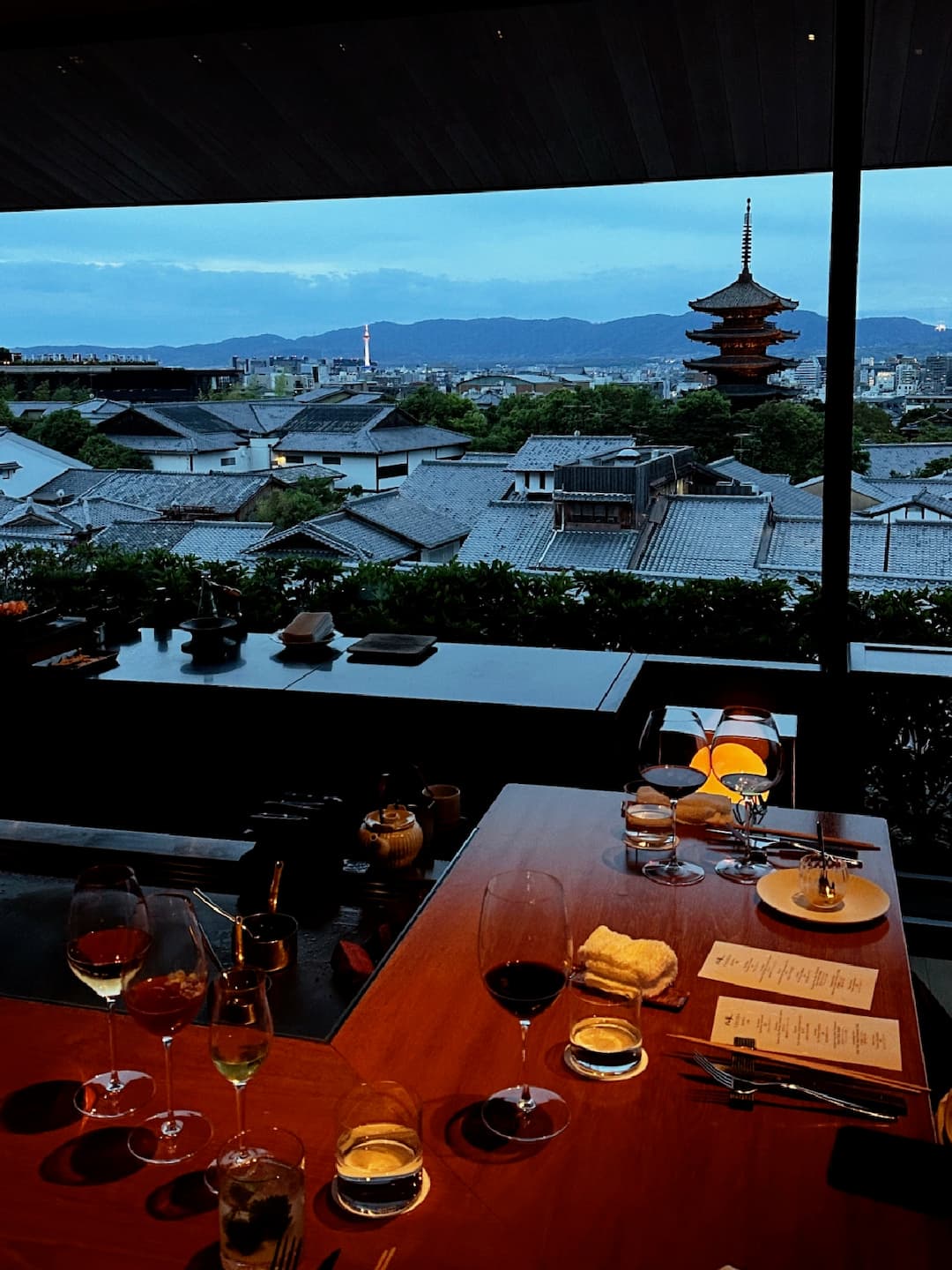 Enchanting View of Yasaka Pagoda from YASAKA, the Signature Restaurant at Park Hyatt Kyoto at Sunset