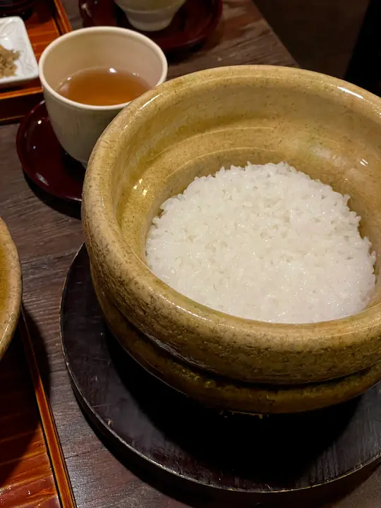 Unique-flavored rice from Shiga Prefecture served with unagi at Okuniya Mambei, a Kyoto unagi restaurant
